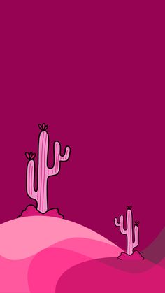 a pink desert with two cactuses on it