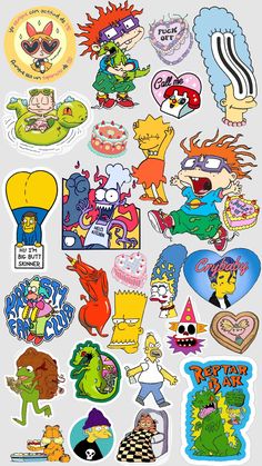 an assortment of cartoon stickers on a white background