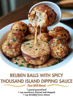 Reuben Balls with Spicy Thousand Island Dipping Sauce 🥪✨