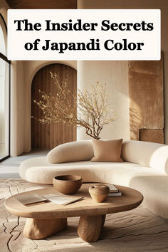 Japandi Color Palette Vaulted Ceiling Living Room, Japandi Living Room, Earthy Living Room, Furnitur Ruang Keluarga, High Ceiling Living Room, Living Room Decor Colors