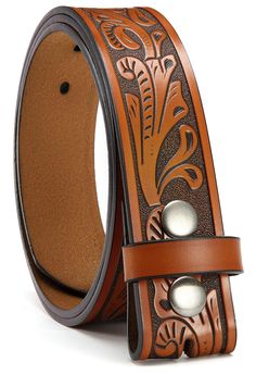 PRICES MAY VARY. ONE-PIECE GENUINE LEATHER MATERIAL:The western belts for men women is made of 100% one-piece genuine leather material, which is environmentally friendly and durable, and has no special smell. The mens womens western belt is extremely breathable, soft and comfortable, and will not feel stuffy even if worn for a long time. UNIQUE PATTERN ENGRAVING PROCESS:The exquisite flower embossing pattern makes the black leather belt perfectly display the wild and unrestrained style of the we Womens Western Belt, Country Belts, Belt Buckles Men's, Belt For Jeans, Belt Without Buckle, Belts For Men, Cowboy Belt, Western Belt, Branded Belts