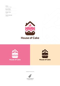 the logo for house of cake, which is designed to look like a cake with pink icing