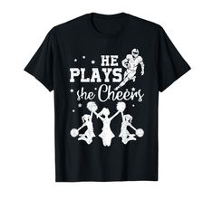 PRICES MAY VARY. This cute cheer mom top also makes a great gift for grandparents or any grandma or grandpa that has grandson and granddaughter in these sports. Grab this She Cheers He Plays cheer and football apparel today! He Plays She Cheers featuring a football player and cheerleader image with a stylish handwritten font. Check out our brand for more Mens and Womens Football Cheerleader styles for Mom and Dad with cheerleader daughter and football son. Lightweight, Classic fit, Double-needle Football Son, Mom Of Both, Football Mom Gifts, Dance Mom Shirts, Cheer Tshirts, Football Apparel