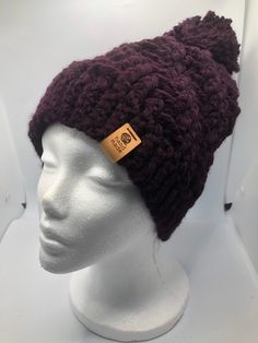 Deep Burgandy - Eggplant Handmade Crochet Hat, handmade, handmade hat, handmade warm hat, warm hat, eggplant, eggplant hat, winter hat, warm winter hat Wide Brim Purple Winter Hat, Warm Purple Beanie For Winter, Winter Purple Knitted Hat, Handmade Purple Winter Hat, Hand-knitted One Size Purple Hat, Warm Winter Hats, Handmade Hat, Warm Winter, Eggplant