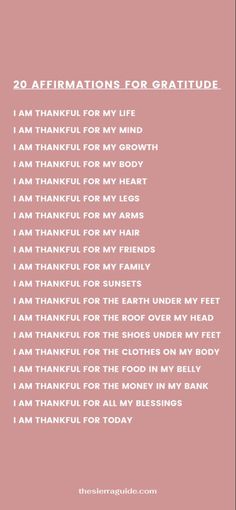 a pink background with the words 20 affirmmations for gratitude