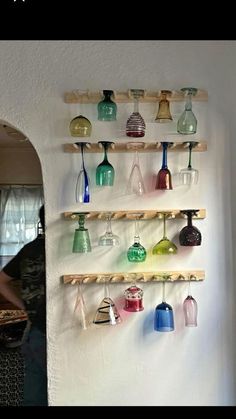 Living Room Drink Station, Kitchen Counter Aesthetic Apartment, Colorful Aesthetic Kitchen, Cool Kitchen Aesthetic, Minimal But Colorful, Wine Glass Rack Wall, Apartment Bathroom Diy Rental, Studio Hacks Small Apartments, Kitchen Apt Decor