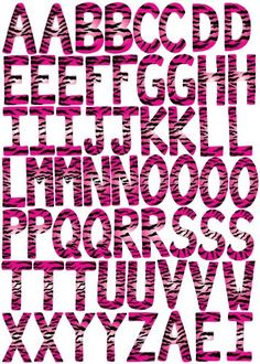 the letters and numbers are made up of pink zebra - print fabric on white paper