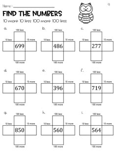 the worksheet for finding numbers to find which number is in each row and how do