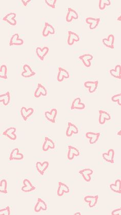 pink hearts are drawn on a white wallpaper with pastel pink and pale colors