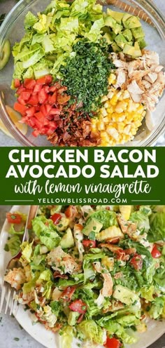 chicken bacon avocado salad with lemon mayo dressing is the perfect side dish for any meal