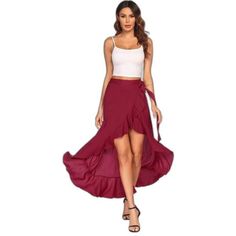 This High Low Skirt Is New With Tags. This Skirt Is Made By Meaneor And Is Wine Red. This Skirt Is A Wrap Skirt With A Tie High Waist And Has Ruffles. This Skirt Is A Sarong And Is A Perfect Swimsuit Coverup. This Skirt Is A Size Medium And Is 100% Rayon. Red Long Wrap Skirt For The Beach, Red Summer Beach Maxi Skirt, Red Maxi Skirt For Summer Beach, Red Maxi Skirt For Summer Beach Outing, Red Flared Maxi Skirt For Beach, Red Flared Maxi Skirt For The Beach, Red Lined Beach Skirt, Red Lined Skirt For Beach, Red Casual Wrap Skirt For Summer