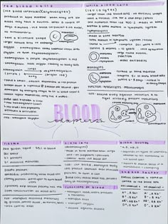 a piece of paper with writing on it that says blood and two symbols in purple ink