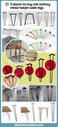 several different types of metal table legs