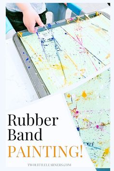 Read all about rubber band painting for kids. This is a fun preschool craft or preschool art activity! Find out more about painting with rubber bands for a fun kids craft and toddler activity!