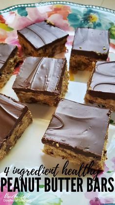 four ingredient healthy peanut butter bars on a plate