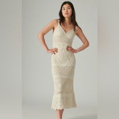 Nwt Lucky Brand Crochet Maxi Dress - Extra Large Embrace Boho-Chic Vibes With This Stunning Lucky Brand Crochet Maxi Dress! Condition: New With Tags Size: Extra Large Style: 7w92437 Retail Price: $379.00 (Tag Attached) Features: - Elegant V-Neckline With Scallop Trim - Sleeveless Design For Effortless Summer Style - Convenient Back Zip Closure For Easy Wear Product Details: - Fabric: 100% Cotton (Body), 100% Polyester (Lining) - Crochet Design Throughout Adds A Touch Of Artisanal Charm From A Pe Lucky Brand Maxi Dress, Chic Vibes, Crochet Maxi Dress, Crochet Maxi, Scallop Trim, Crochet Design, Crochet Designs, Easy Wear, Dress Brands