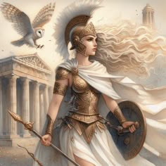 Deusa Athena Athena Goddess Drawing, Athena Goddess Art, Athena Aesthetic Goddess Art, Ascended Demon, Athena Fanart, God Athena, Athena Fantasy Art, Athena Anime Art, Goddess Athena