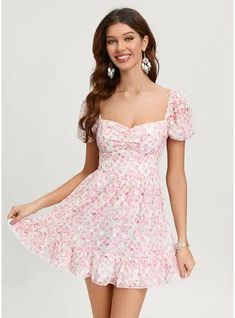 JJ's House Polyester Sweetheart Fall Spring Summer Winter A-line Sweet & Flow Skater Dresses Print & Floral Other Colors Height:5.8ft（176cm） Bust:32in（82cm）Waist:24in（61cm）Hips:35in（89cm） No Special Offer Mini Pink Short Sleeve Homecoming Dress. #JJ's House #Polyester #Sweetheart #Fall #Spring #Summer #Winter #Aline #Sweet&Flow #SkaterDresses #Print&Floral #OtherColors #No #SpecialOffer #Mini #Pink #ShortSleeve #HomecomingDress Flowy Homecoming Dresses, Pink Floral Dress Short, Sleeve Homecoming Dress, Modest Spring Dresses, Spring Formal Dresses, Promotion Dresses, Floral Dresses With Sleeves, Confirmation Dresses, Grad Dresses Short