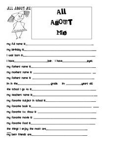 an all about me worksheet with the words in black and white on it