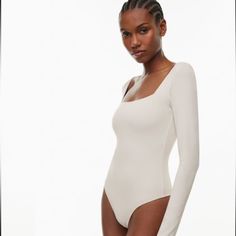 Aritzia Contour Bodysuit, Square Neck, Long Sleeve, Matte Pearl Color, Size S, Brand New Aritzia Bodysuit, Aritzia Contour, Contour Bodysuit, Square Neck Long Sleeve, Pearl Color, Square Neck, Color White, Womens Tops, Brand New