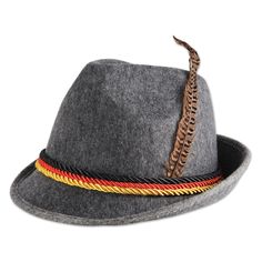 PRICES MAY VARY. German Alpine Hat that features a feather attached at the side Fabric content: polyester Care instructions: wipe clean Adult unisex German Alpine hat A great party favor for your Oktoberfest celebration or as an accessory for your German costume. Felt. One size fits most. Grey with German flag ring around hat and feather. German Hat, German Hats, German Costume, German Oktoberfest, Oktoberfest Costume, Alpine Design, Mountain Huts, Oktoberfest Outfit, Oktoberfest Party