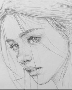 a pencil drawing of a woman's face