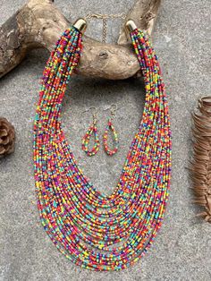 Multicolor Vacation Collar     Embellished   Jewelry Layered Beaded Necklace, Diy Necklace Patterns, Beaded Necklace Patterns, Beaded Jewelry Necklaces, Necklace Patterns, Women's Jewelry Sets, Handmade Beaded Jewelry, Accessories Diy Jewelry, Watches Women Fashion