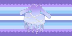 an illustration of a dress with pearls on the bottom and purple stripes in the background