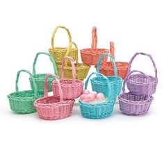 several small baskets with different colors and designs