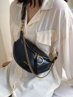 Waist Bags For Women, Waist Bag Women, Leather Sling Bag, Novelty Bags, Crossbody Bag Women, Chain Crossbody Bag, Black Crossbody