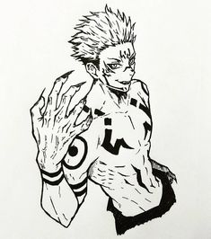 a drawing of an anime character holding his hands up to the side with one hand