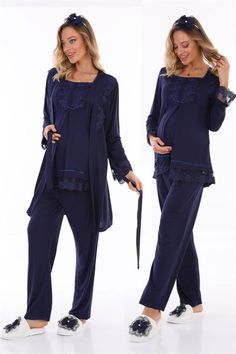 LohusaHamile Navy Blue Color Maternity Pajamas and Robe  Cotton Fabric There are 3 pieces of product in the package ( Maternity Pajamas and Maternity Robe ) This Products have breastfeeding feature Pajamas is long sleeved Adjustable at the waist There is a Belt in the Pachage it's a model that you can use after postpartum period Attention, There is no CROWN and SLIPPERS in the Package Size Range; if your weight's 60-71 Kilograms or 132-157 Ib, You Should buy size ''S'' Size Range; if your weight Maternity Pyjamas, Postpartum Period, Maternity Pajamas, Pyjama Sets, Post Partum, Womens Pyjama Sets, Pajama Robe, Navy Blue Color, Pajamas Women