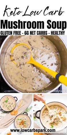 the recipe for mushroom soup is shown in this collage