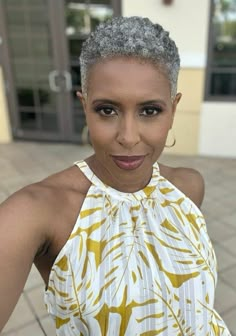 Silver Twa Natural Hair, Grey Afro Hair Short Hairstyles, Short Grey Haircuts Over 50 Silver Hair, Short Salt And Pepper Hair Black Women, Gray Natural Hair Styles Black Women, Short Grey Hair Black Women, Natural Gray Hair Over 50 Black Women, Gray Hair Short, Short Platinum Hair