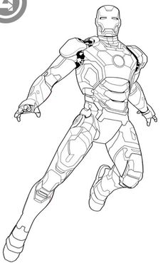 the iron man coloring page is shown in this image, it looks like he's running