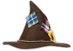 a brown hat with a sunflower and patchwork on the front, sitting against a white background