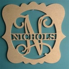 a wooden sign with the word nicholas on it's front and back sides, hanging from a blue wall