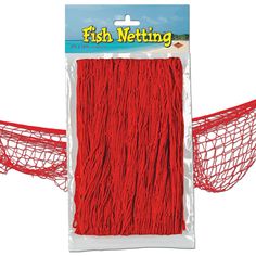 red fishing net in packaging on white background