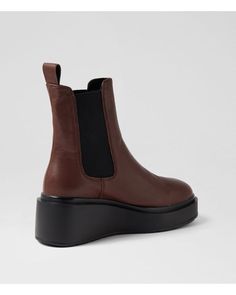 Sam Rich Brown Black Leather Chelsea Boots. Flaunt contemporary style with these leather ankle boots by Mollini. Set on a platform wedge, SAM is a chic option for winter wear. Black Leather Chelsea Boots, Metallic Sneakers, Ankle Boots Flat, Leather Chelsea Boots, Long Boots, Sandals For Sale, Boots And Sneakers, Platform Wedge, Flat Boots