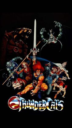 the poster for thunder cats, which is featured in an animated movie with many characters