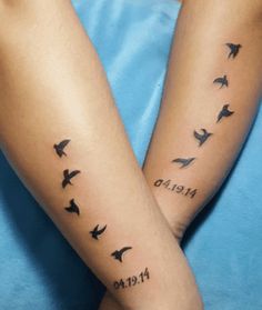 two people with tattoos on their arms that read mexico and the other has birds flying around them