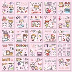 hello kitty stickers are displayed on a pink background