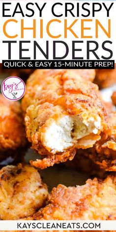 easy crispy chicken tenders recipe with text overlay