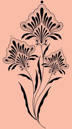 a drawing of some flowers on a light pink background with black and white lines in the middle