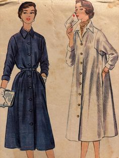 an old fashion sewing pattern for a woman's trench coat and dress with sleeves