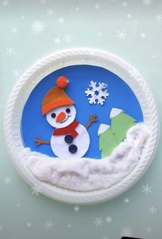 a paper plate with a snowman on it