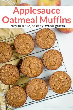 applesauce oatmeal muffins on a cooling rack