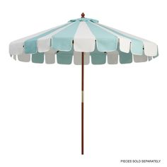 an umbrella with white and blue stripes is shown against a white background, it appears to be empty