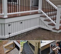 the steps and railings are being installed on this house's front porch area