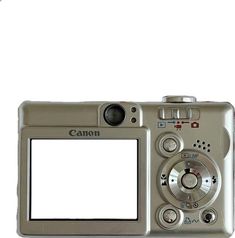 a silver camera with a white background